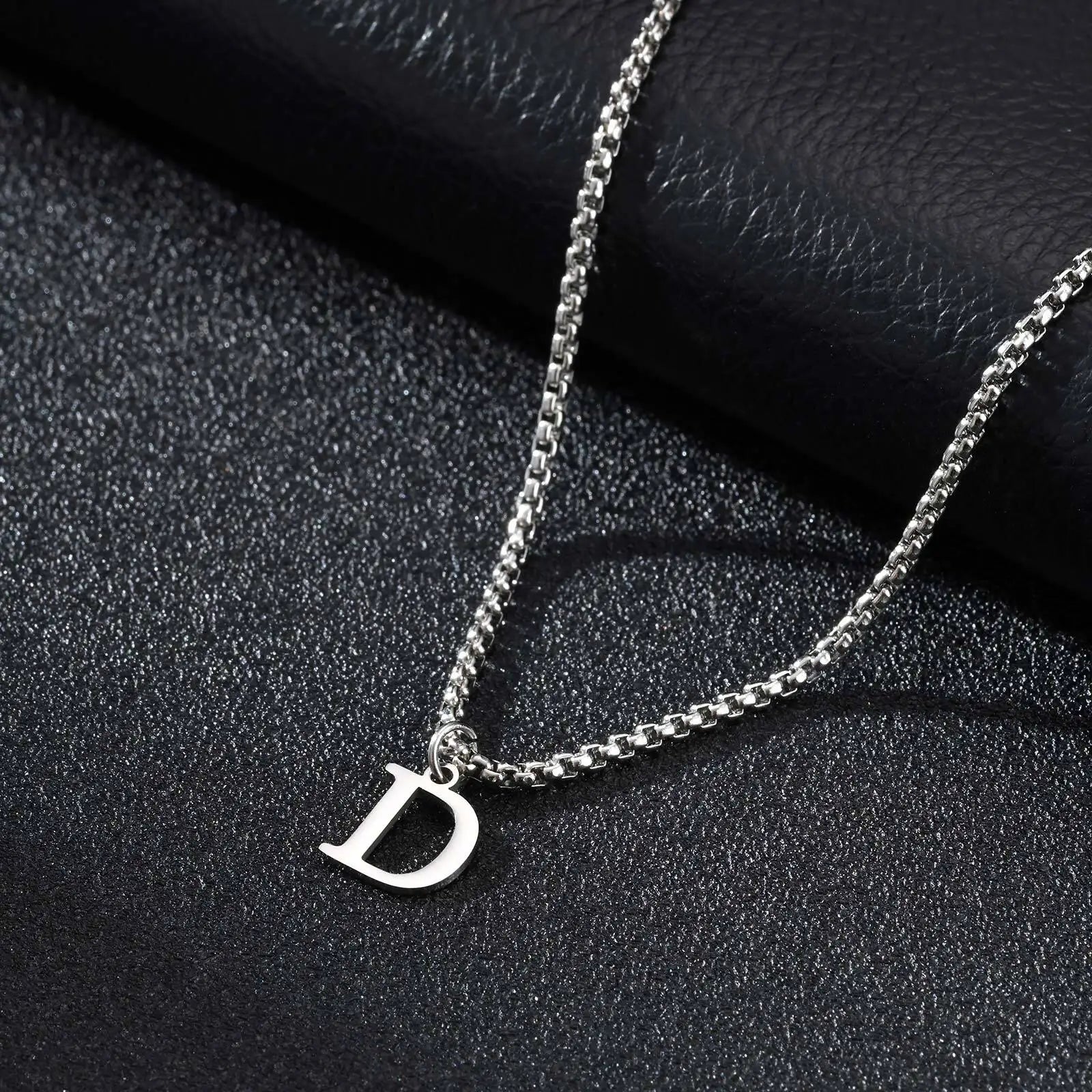 Vnox Simple A-Z Letter Necklace for Men, Waterproof Stainless Steel 26 Letters Pendant Necklace，Men’s Minimal Initial Necklace
