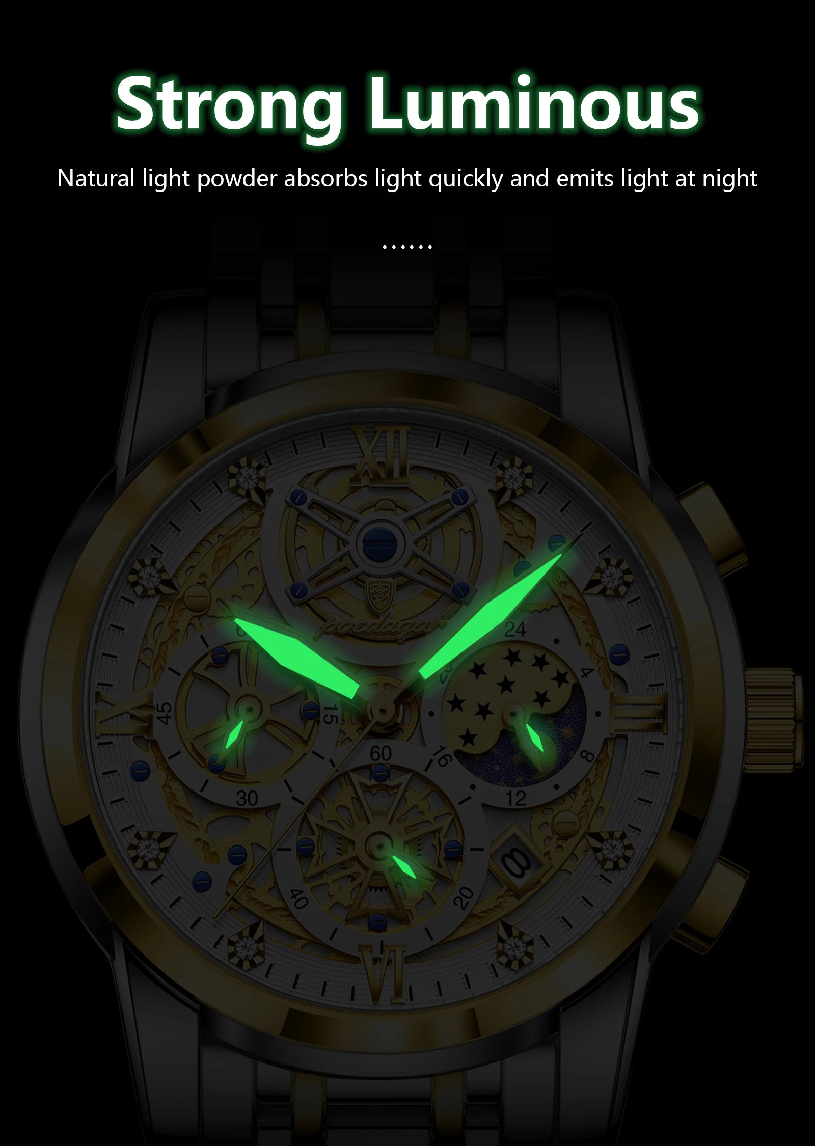 POEDAGAR Luxury Men's Quartz Watches Stainless Steel Date Chronograph Men Wristwatch Waterproof Luminous Fashion Man Watch Reloj