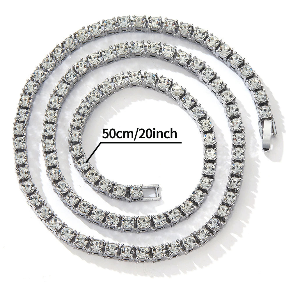 Hip Hop 3MM 4MM 5MM Tennis Chain Iced Out Necklace Men Fashion Silver Color Tennis Jewelry Women 20inch Choker Punk Gift