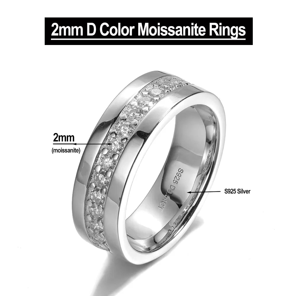 Serenity 2mm D Color Moissanite Rings for Men Gift 100% S925 Sterling Silver Plated 18K Lab Diamond Eternity Rings Fine Jewelry