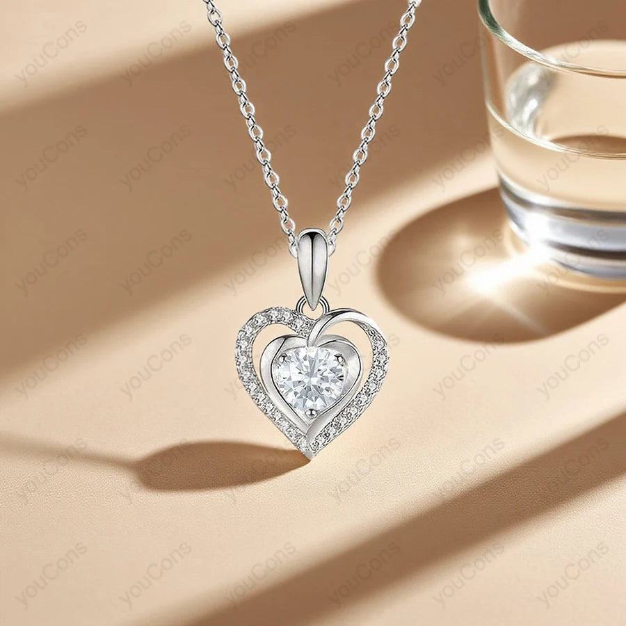 Heart Zircon Necklace Pendant With Apple Gift Box 2025 New Jewelry Set For Wife Girlfriend Christmas Valentine Anniversary Gift