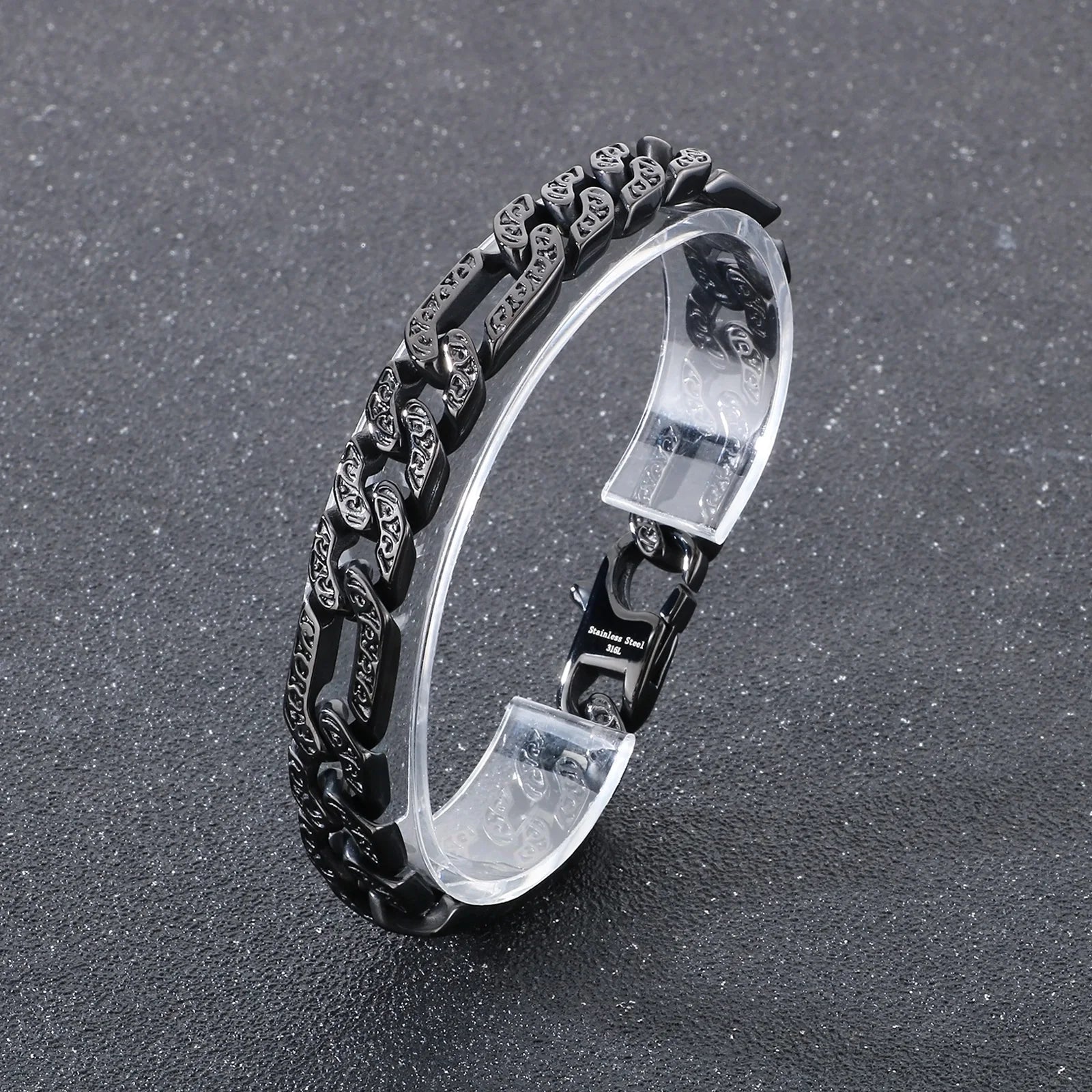 Fongten Tie Stainless Steel Men's Bracelet Mysterious Egyptian Pattern Hollow Chain Punk Rock Halloween Gift Fashion Jewelry