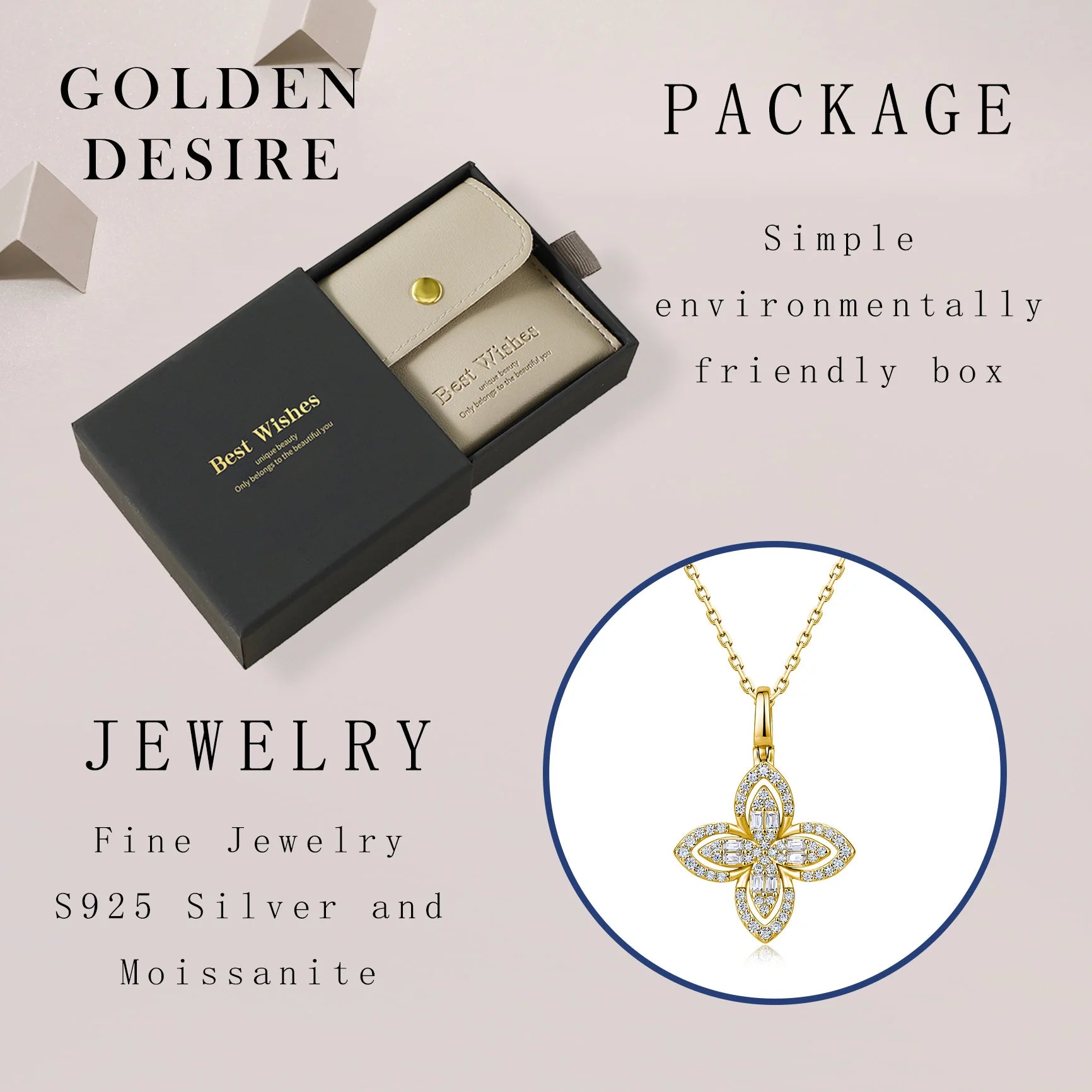 0.53ctw Four-Petal Flower Moissanite Necklace S925 Silver Mixed Baguette Round Stones Women Fashion Clavicle Chain