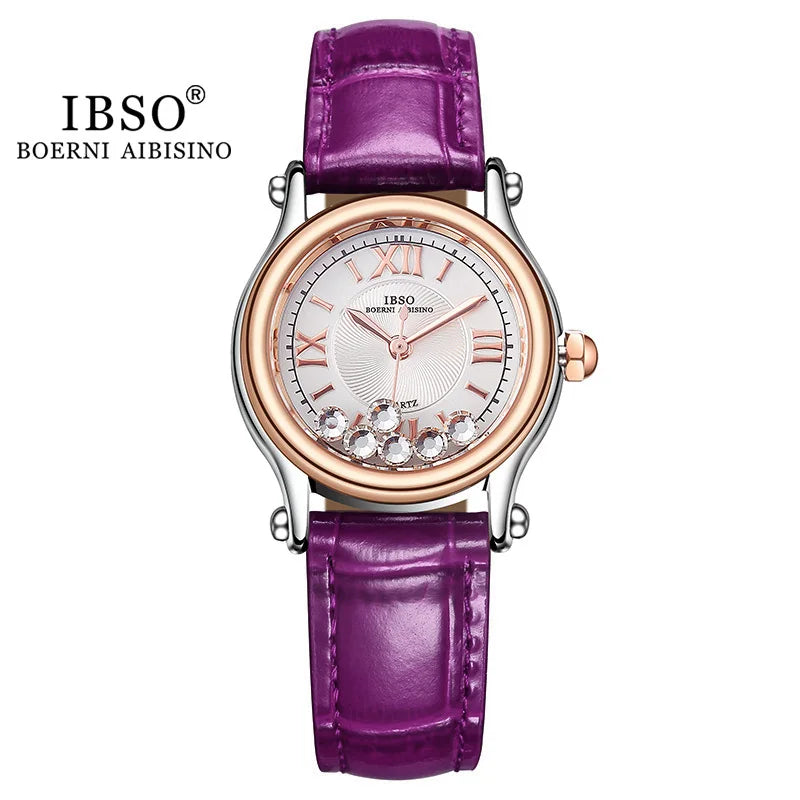 Women's Watch Japan Quartz Hours Fine Fashion Dress Clock Real Leather Luxury Happy Moving Rhinestones Girl's Gift