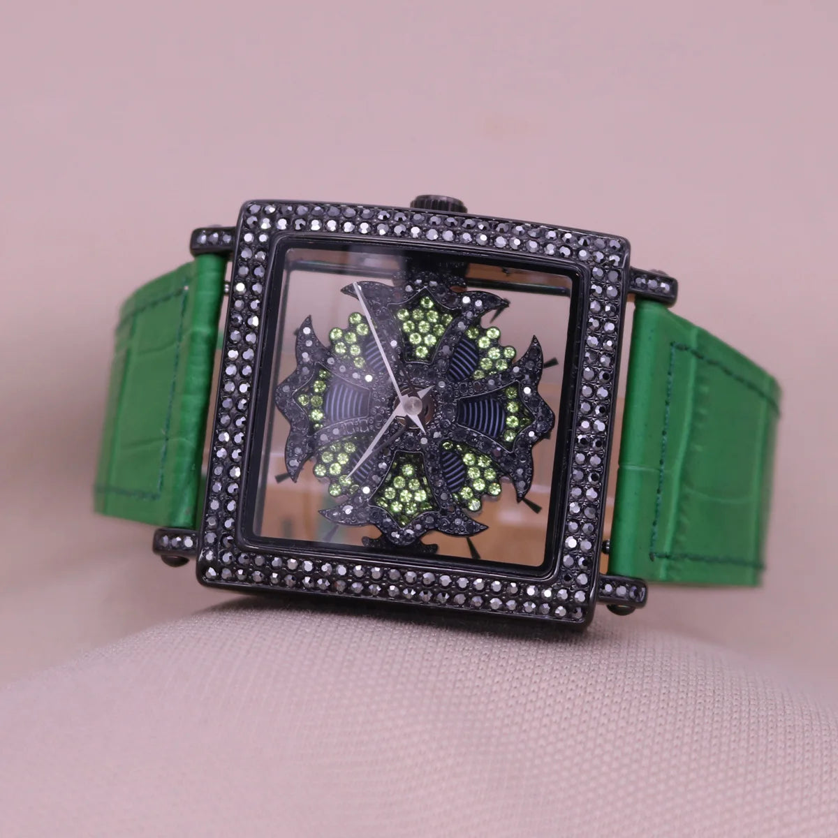 Davena Lady Women's Watch Spin Crystal Rhinestones Hours Fashion Real Leather Bracelet Luxury Girl's Birthday Gift Box