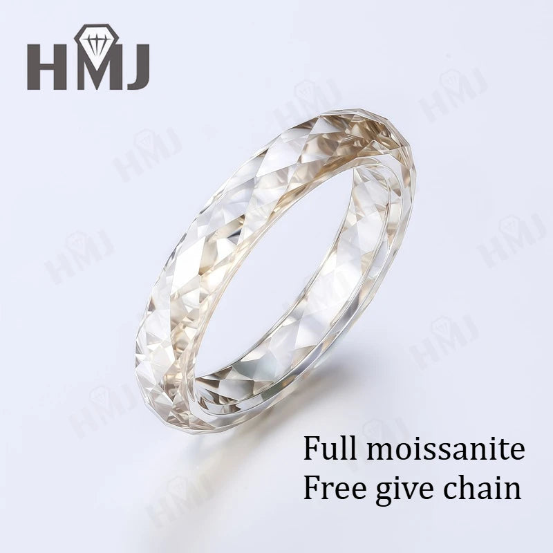 All Moissanite Thumb Ring Plain Band Pinky Ring Green&Champagne&White&Black Anniversary Birthday Gift Charms Free Give Necklace