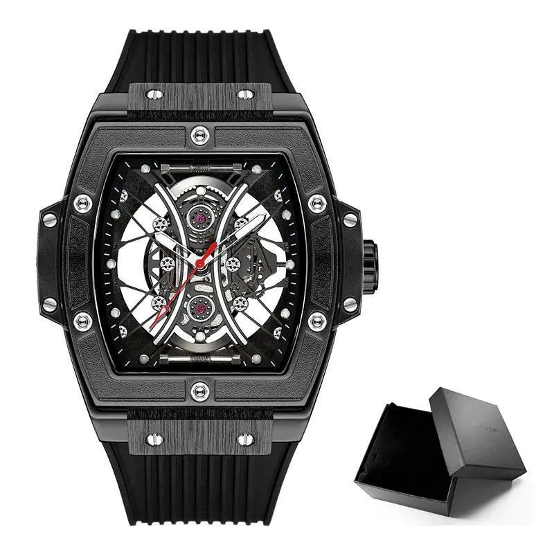 MEGIR & RUIMAS Military Sport Watch for Men Fashion Silicone Strap Analog Quartz Wristwatch with Luminous Hands Tonneau Dial 334