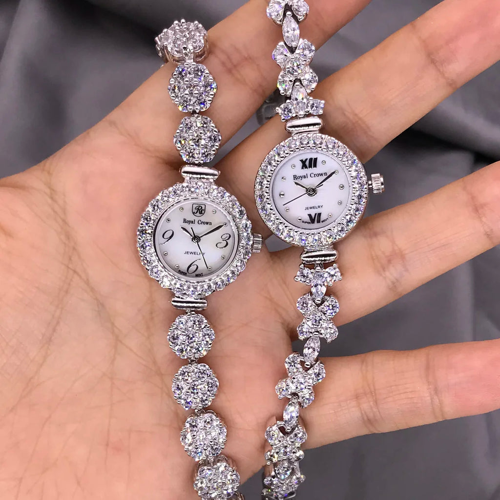 Royal Crown Women's Watch Japan Quartz Hours Fine Fashion Bracelet Jewelry Band Shell Luxury Rhinestones Girl Birthday Gift