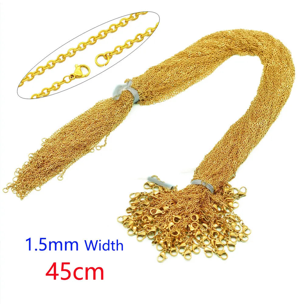 100pcs/Lot Bulk Wholesale 304 Stainless Steel Cable Link Rolo Chain Necklace for DIY Jewelry Making Silver Color 45-50cm Women