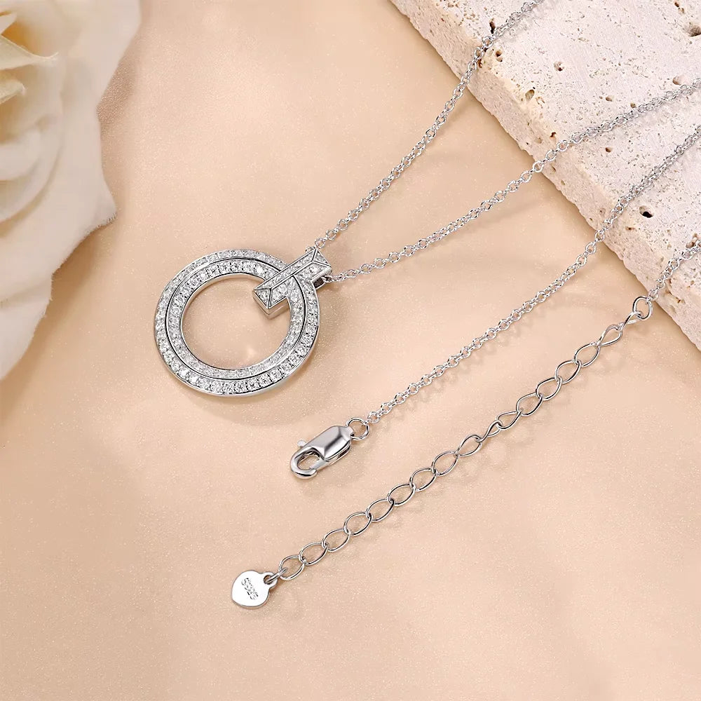 LinkerLove Moissanite Pendant Necklace Diamond Circle Pendant Chain for Women S925 Sterling Silver Choker Necklace Fine Jewelry