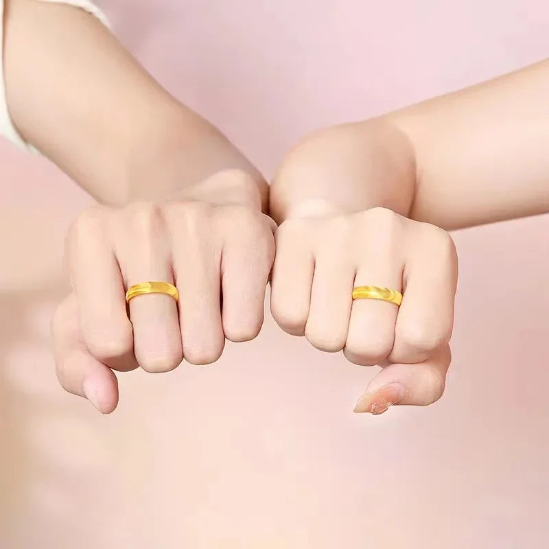 Wholesale 24K AU999 High - Quality Pure Gold Cats Eye Ring, Fashionable Simple Style for Couples, Metal Stamp Included
