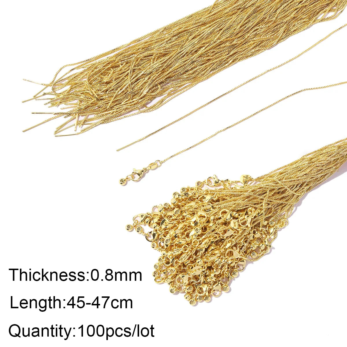 100pcs/lot 18k Gold Plated Removable Adjustable Box Chain Necklace For Women DIY Charm Pendant Jewelry Making Wholesale