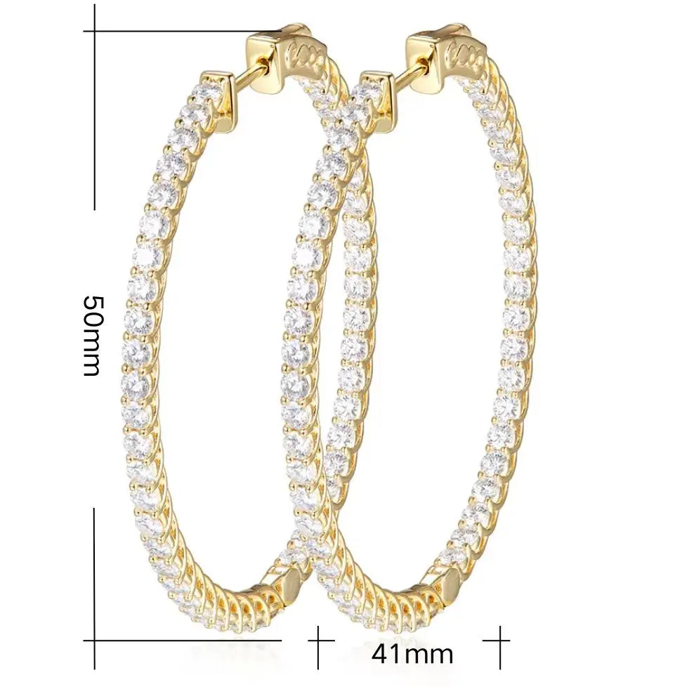 HFE Full Moissanite 50mm Hoop Earrings Sterling Silver Women's Style D Color VVS1 Lab-Created Diamond Studs Party Fine Jewelry