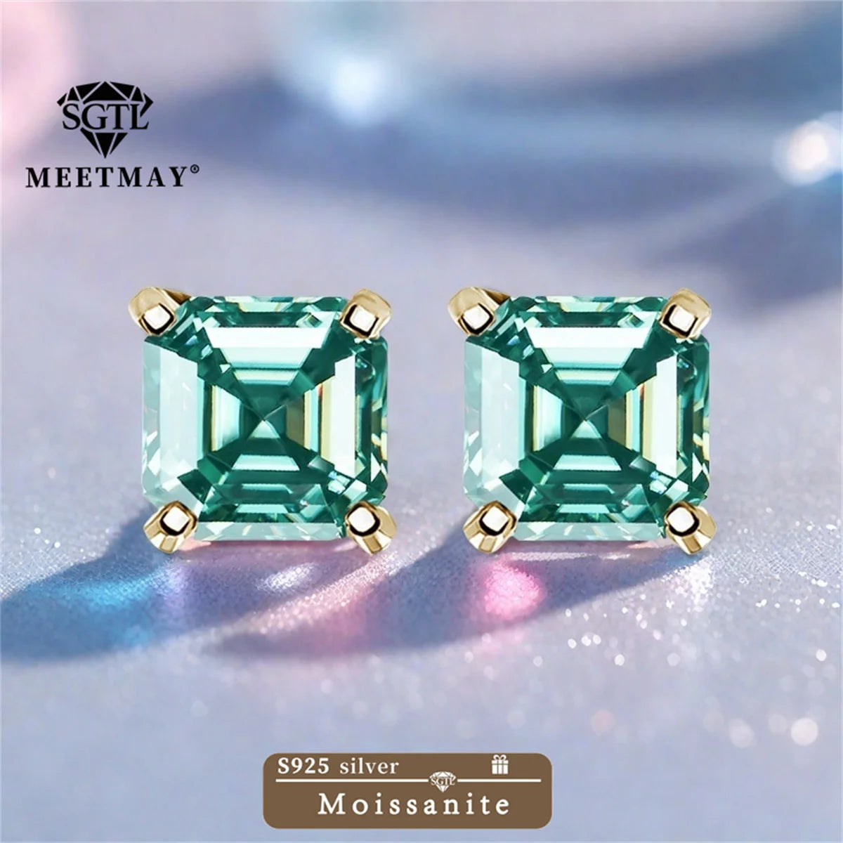GRA Certified S925 sterling silver four-prong stud earrings Asscher Cut Moissanite earrings for women fine jewelry Free gift box