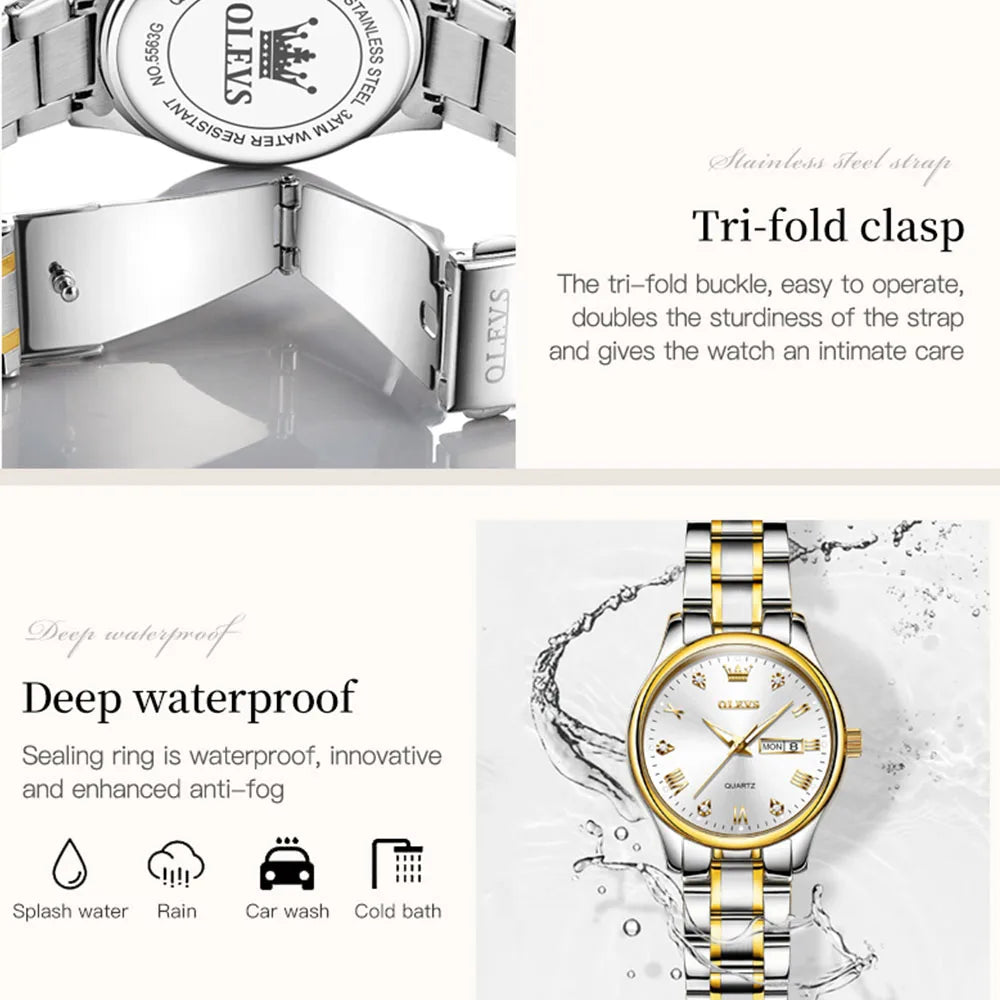 OLEVS 5563 New Fashion Women Quartz Watch Waterproof Classic Luxury Brand Lady Watch Stainless Steel Strap Watches
