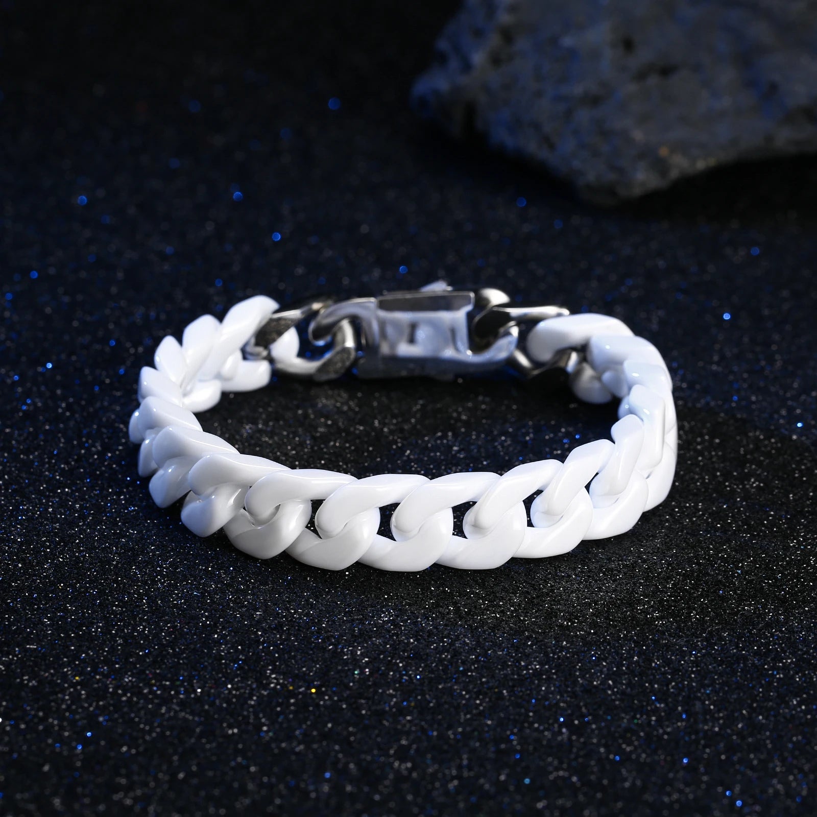 Men's Cuban Link Ceramic Bracelet Hypoallergenic, Black White Chain for Men, Masculine Jewelry Gift