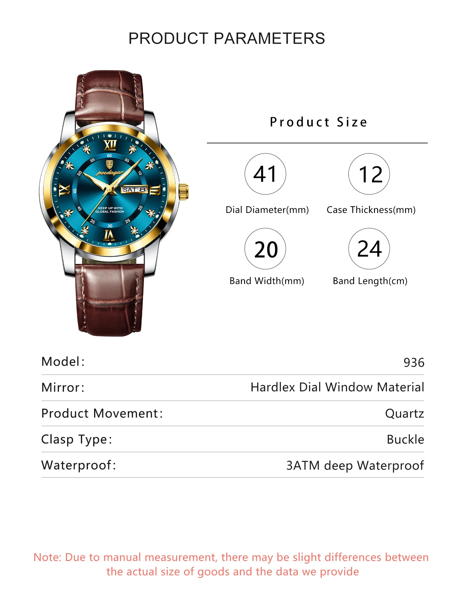 POEDAGAR Top Luxury Man Watch Date Week Waterproof Luminous Leather Men Wristwatch Casual Male Clock Sports Men's Quartz Watches