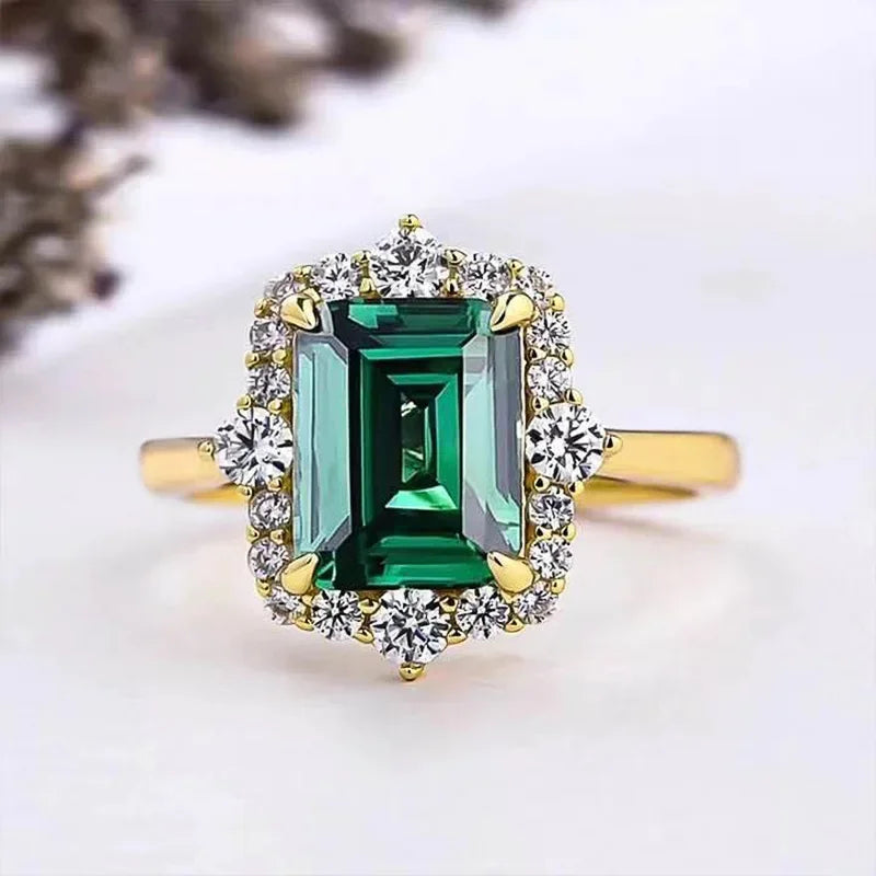 Vintage Emerald 18K Gold Ring Palace Style Colorful Treasure Zircon Ring Wedding Anniversary Gift