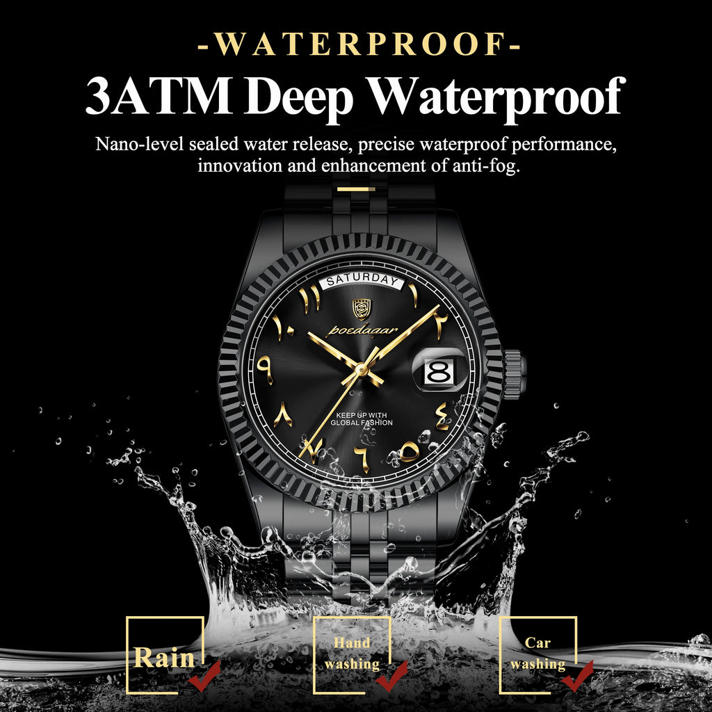 POEDAGAR Business Casual Male Clock Waterproof Date Week Fashion Men's Watch Stainless Steel Quartz Watches For Men Reloj Hombre