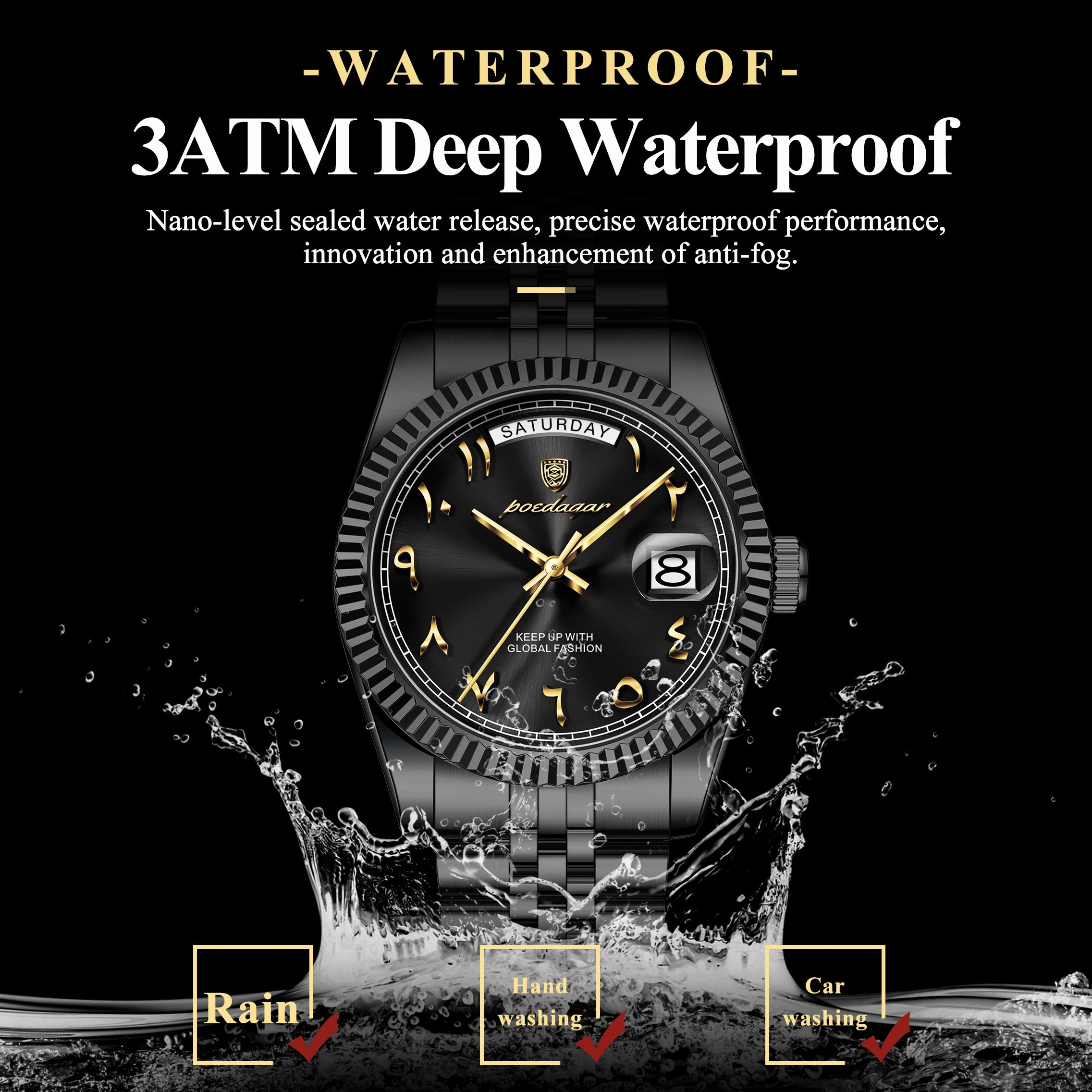 POEDAGAR Business Casual Male Clock Waterproof Date Week Fashion Men's Watch Stainless Steel Quartz Watches For Men Reloj Hombre