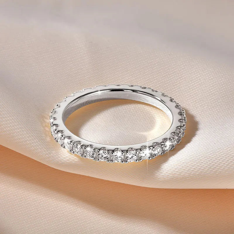 IOGOU 14k Gold Filled Full Eternity Ring Sparkling 2mm D Color Moissanite Stackable Band Finger Jewelry for Womem GRA Cerificate