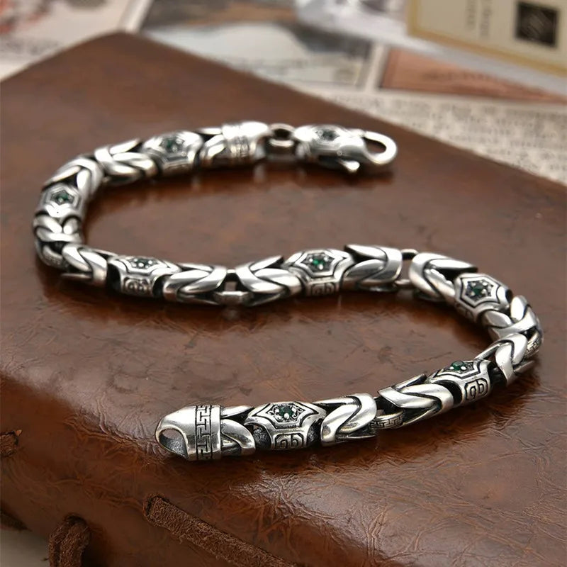 China-Chic Peace Pattern Bracelet for Men and Women Fashion Retro Diamond Set Handmade Bracelet Chain Simple Jewelry