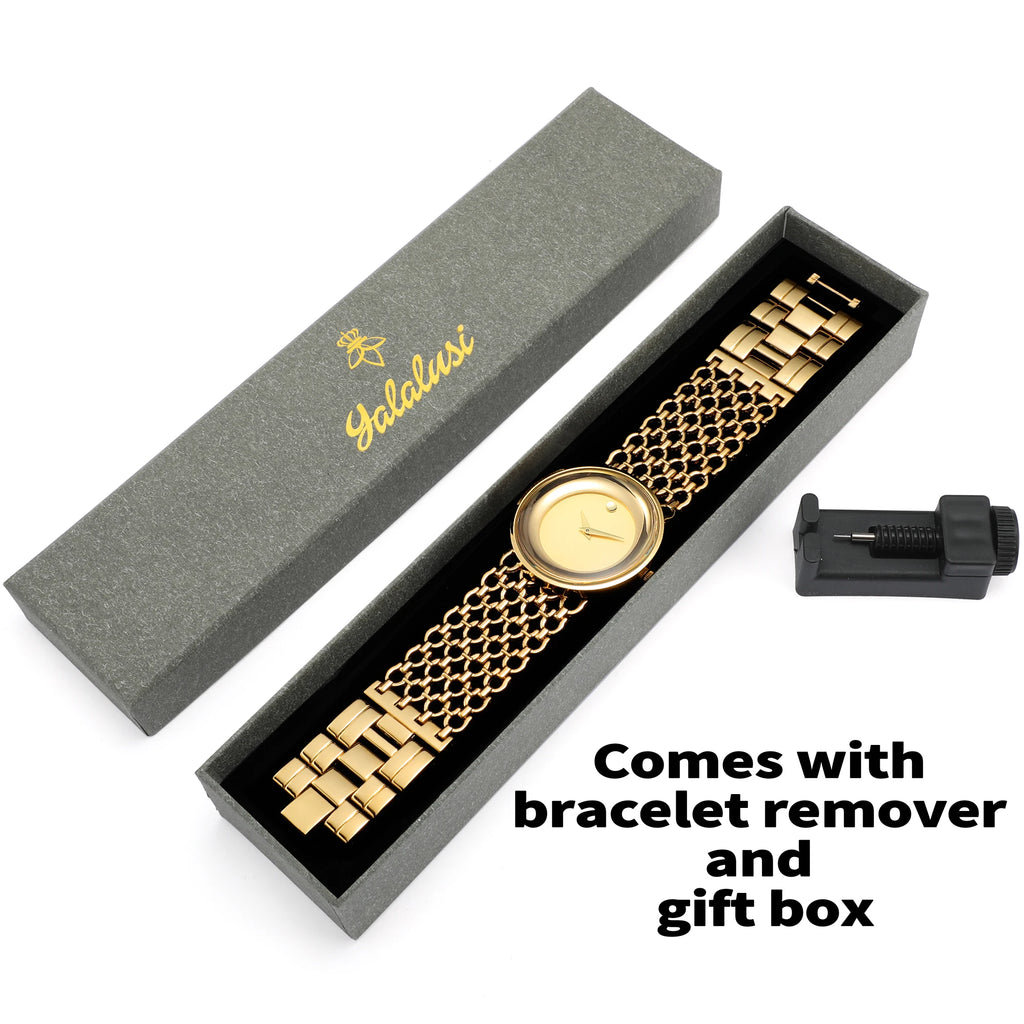 YaLaLuSi Women's Minimalist Quartz Watch with Large Dial, Water-Resistant, Gold-Tone, Perfect as a Gift Watch for Ladies Reloj
