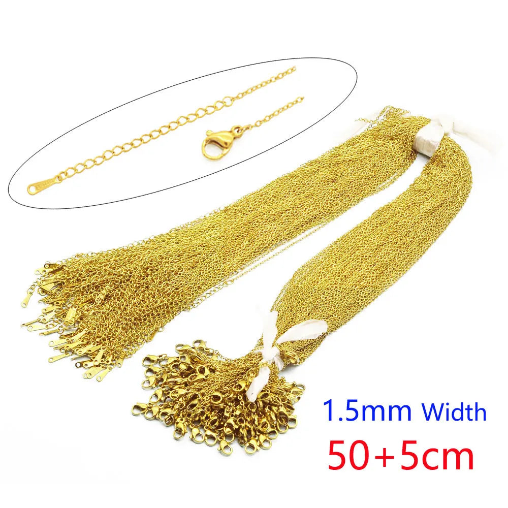 100pcs/Lot Bulk Wholesale 304 Stainless Steel Cable Link Rolo Chain Necklace for DIY Jewelry Making Silver Color 45-50cm Women