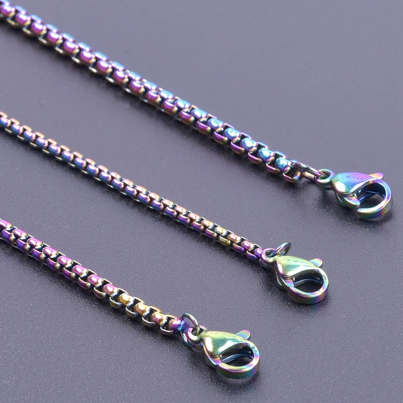 2/2.5/3/4mm Stainless Steel Square Rolo Chain Necklaces For Women Men Accessories 40-90cm Long Chains Round Box Jewelry Bulk Set
