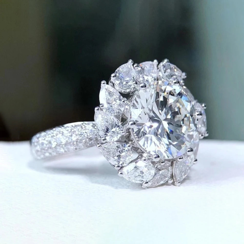 Luxury 3CT Moissanite Engagement Ring with Certificate Sparkling Diamond 925 Sterling Silver Wedding Band Jewelry Ring For Women