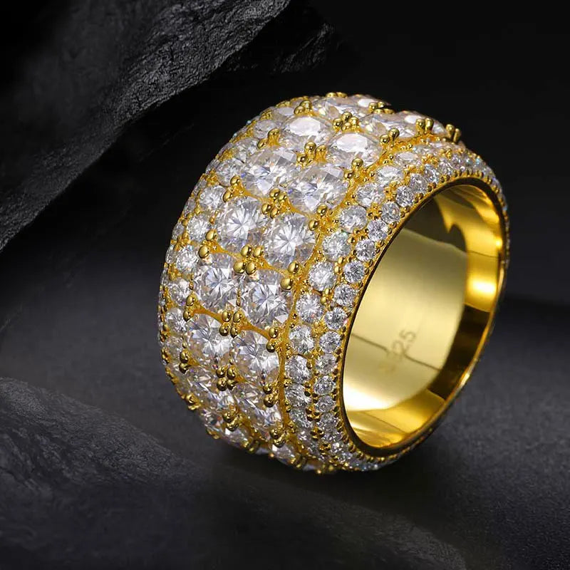 TUHE 2 Row Moissanite Ring 925 Sterling Silver Iced Out Hip Hop Ring for Men Women Unisex Luxury Gift