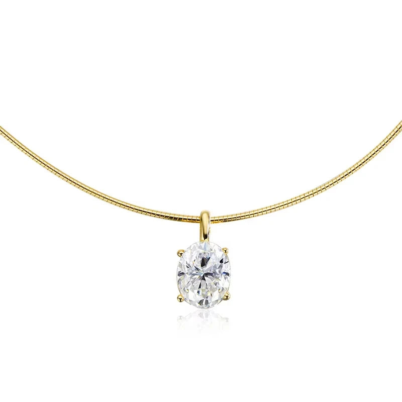 FEOBUR 3CT Oval Cut Moissanite Pendants Choker Necklace 925 Sterling Silver Solitaire Diamond Collar Chain Women Jewelry Gift