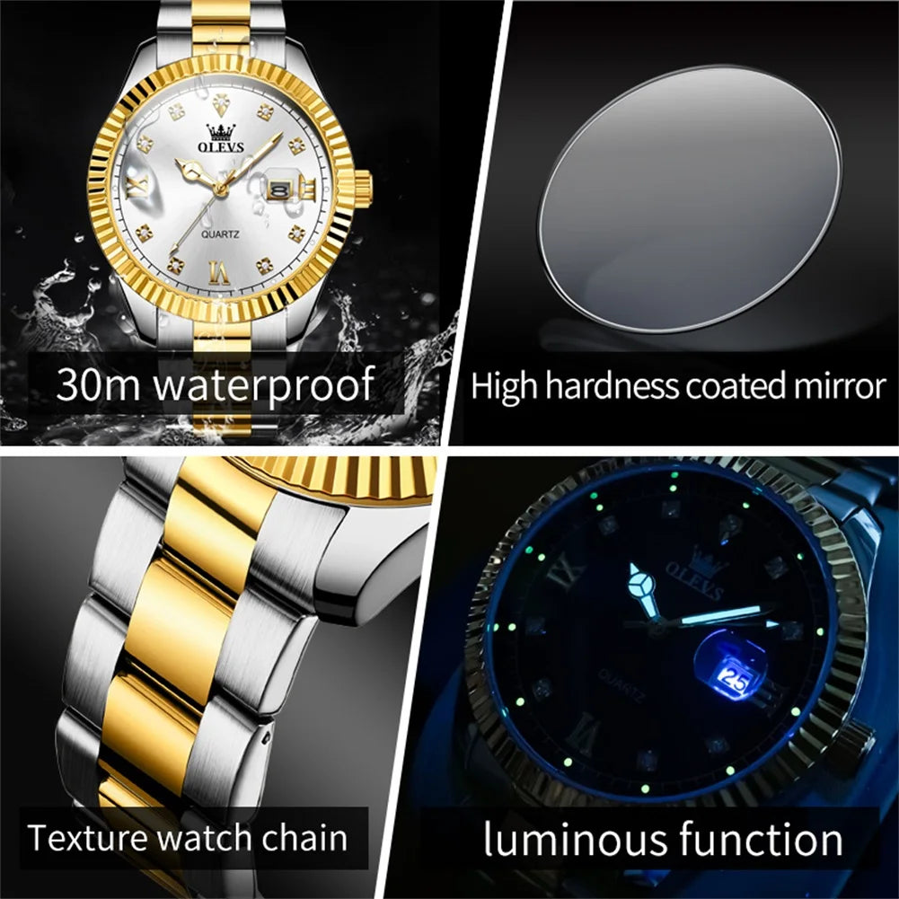 OLEVS 3623  Mens Watch Original Business Luxury Simple Brand Quartz Watch Waterproof Luminous Watch For Man Automatic Date Reloj