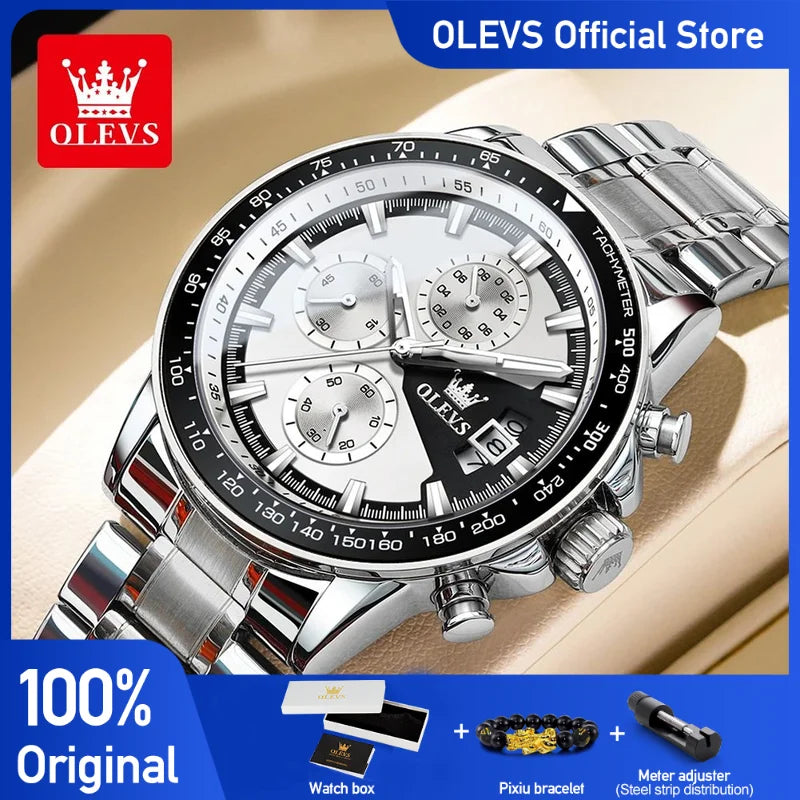 OLEVS Men's Watches Top Brand Classic Original Quartz Watch for Man Waterproof Stainless Steel Lunminous Chronograph Calendar