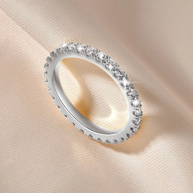 IOGOU 14k Gold Filled Full Eternity Ring Sparkling 2mm D Color Moissanite Stackable Band Finger Jewelry for Womem GRA Cerificate