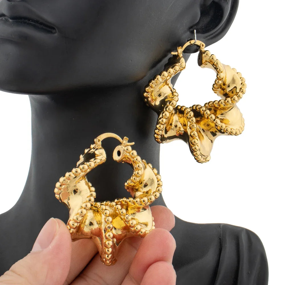 Hoop Earrings Flower Shaped Copper 18K Gold Color Copper Drop Earrings For Woman 2023 Fashion Party Girls Jewelry Set Accessory