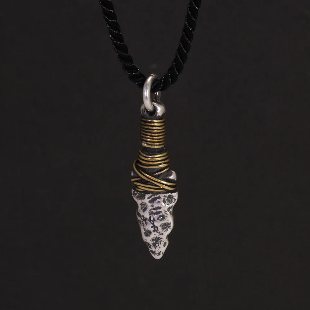 925 Sterling Silver Viking Spearhead Pendant For Men and Women Handcrafted Wrapped Brass Wire Charm Accessories Making Jewelry