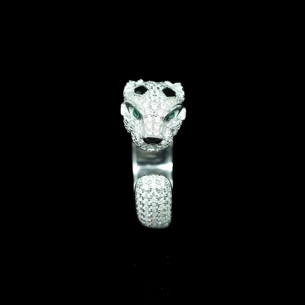 925 Sterling Silver Black Enamel Spot Full CZ Carbon Diamond Panther Leopard Open Rings Luxury Designer Jewelry for Men or Women