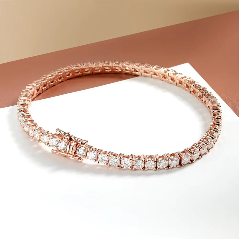 Serenity 3mm 4mm 5mm Rose Gold Color Moissanite Tennis Bracelet Women Man S925 Sterling Silver Sparkling Lab Diamond Hand Chain
