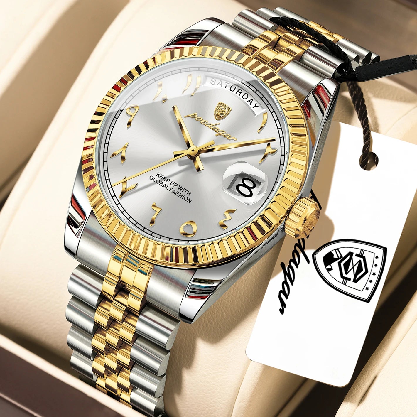 POEDAGAR Business Casual Male Clock Waterproof Date Week Fashion Men's Watch Stainless Steel Quartz Watches For Men Reloj Hombre