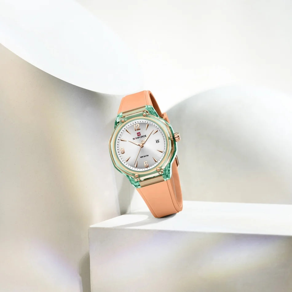 NAVIFORCE Fashion Waterproof Ladies Watch with Luminous Pointer Display Fashionable Silicone Strap Night Glow Women's Watches