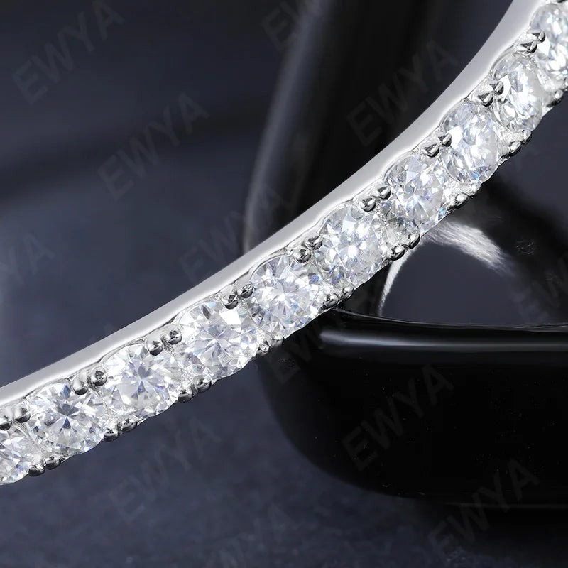 EWYA Real GRA Certified D Color 4mm 0.3CT Full Moissanite Bangle Bracelet for Woman Party S925 Sterling Silver Diamond Bracelets
