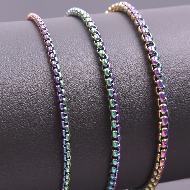 2/2.5/3/4mm Stainless Steel Square Rolo Chain Necklaces For Women Men Accessories 40-90cm Long Chains Round Box Jewelry Bulk Set