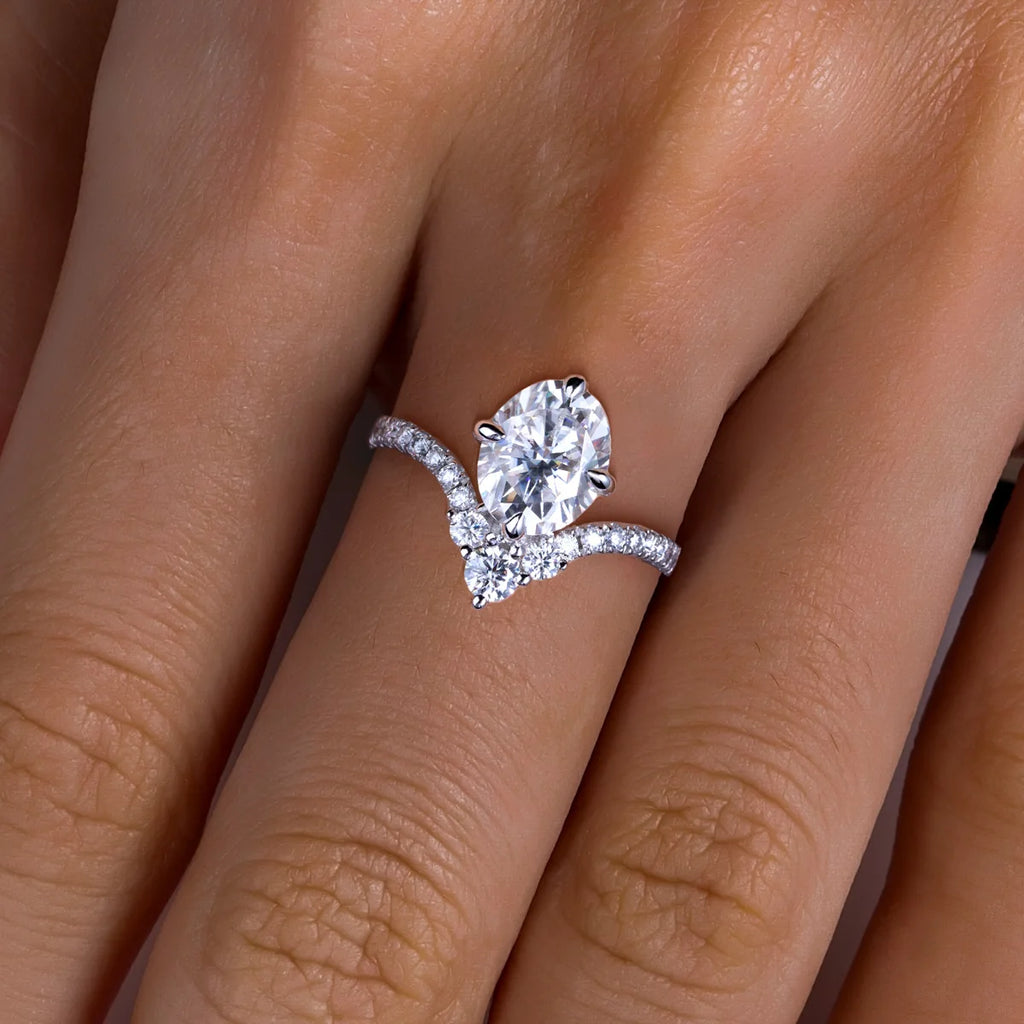 AnuJewel 3ct Oval Cut D Color Moissanite Engagement Ring 925 Sterling Silver V-Shape Women's Wedding Jewelry Gifts