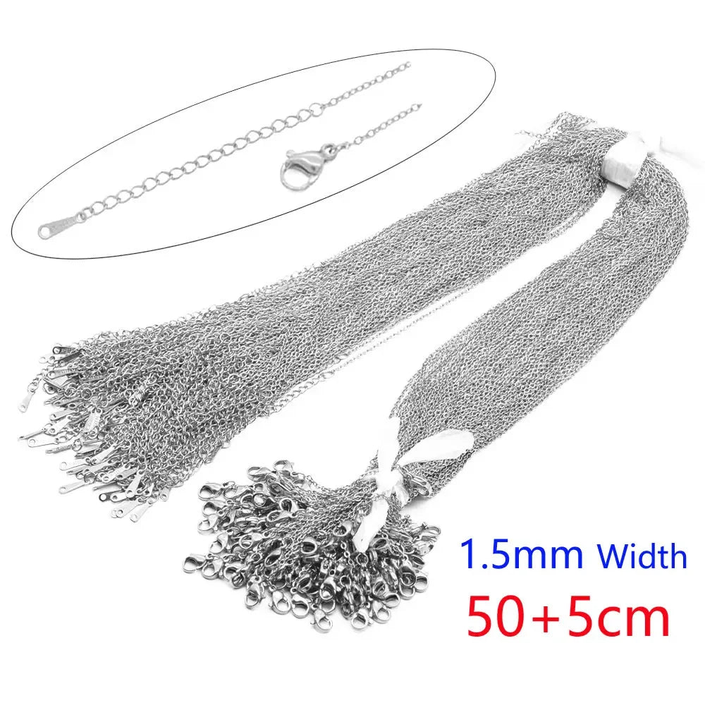 100pcs/Lot Bulk Wholesale 304 Stainless Steel Silver Color 45-50cm Cable Link Rolo Chain Necklace for Women DIY Jewelry Making