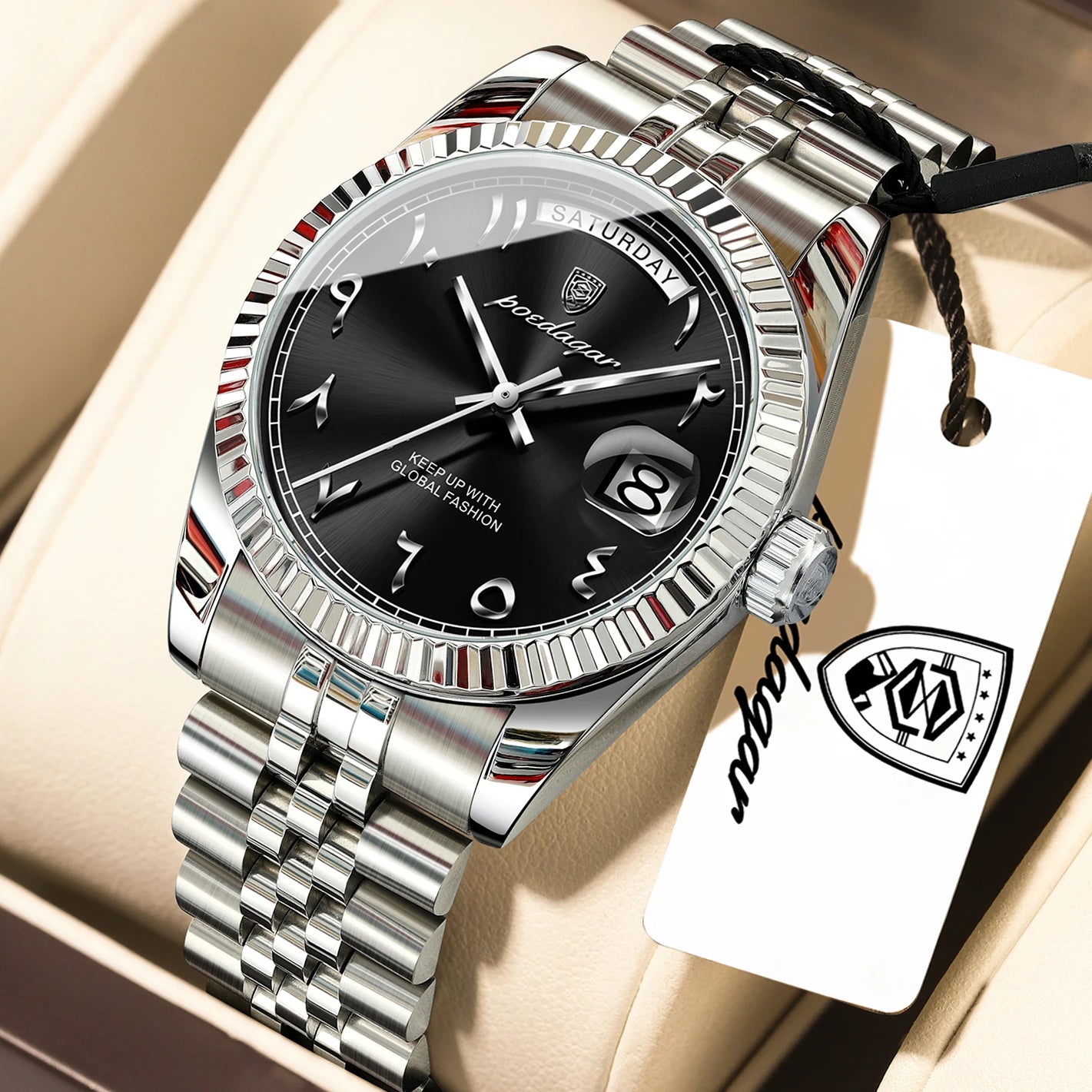 POEDAGAR Business Casual Male Clock Waterproof Date Week Fashion Men's Watch Stainless Steel Quartz Watches For Men Reloj Hombre