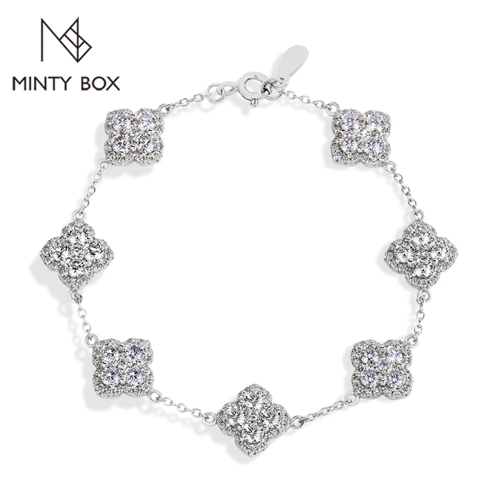 MINTYBOX S925 Sterling Silver Full Moissanite Bracelets D VVS1 Lab Diamond for Women 18k Gold Plated Engagement Jewelry Gift