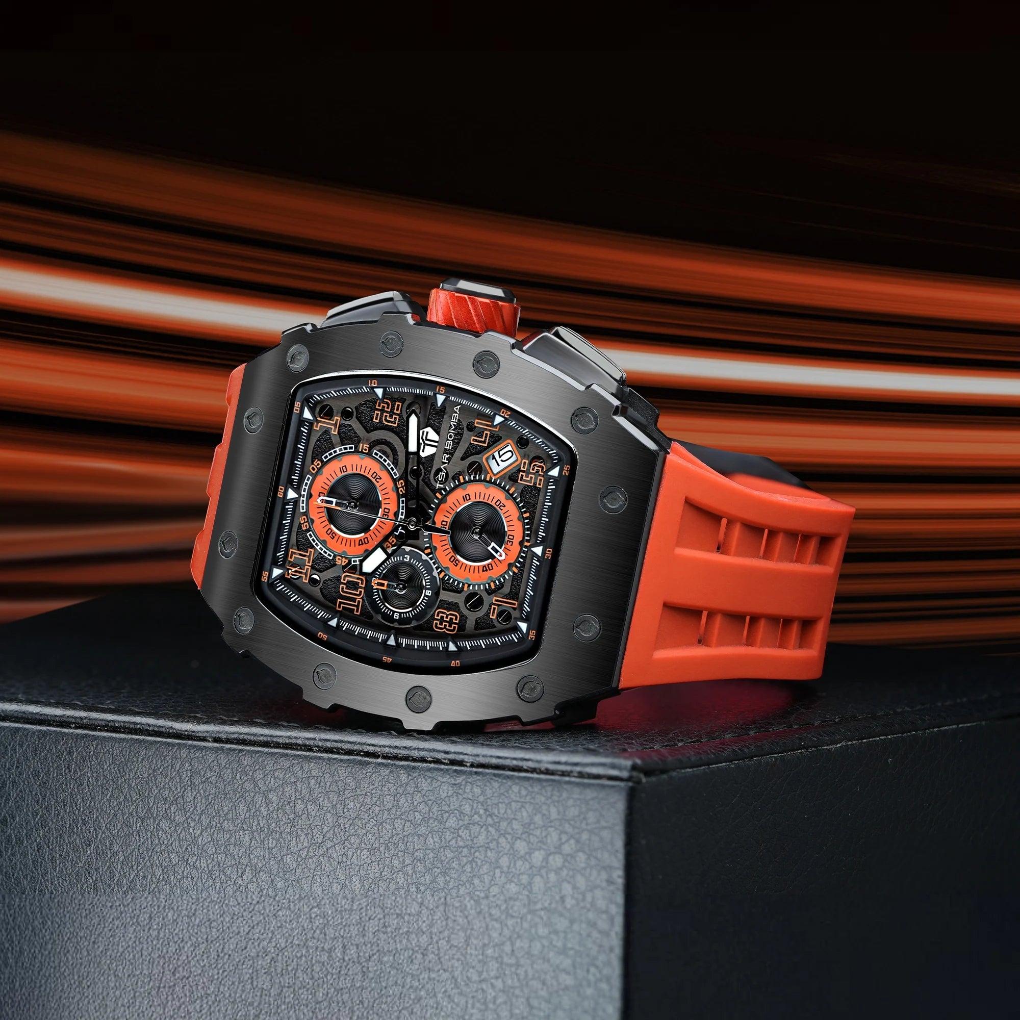 TSAR BOMBA Luxury Tonneau Quartz Watch for Men Japanese Movement, Stainless Steel Case,  Elegant Dress Wristwatch
