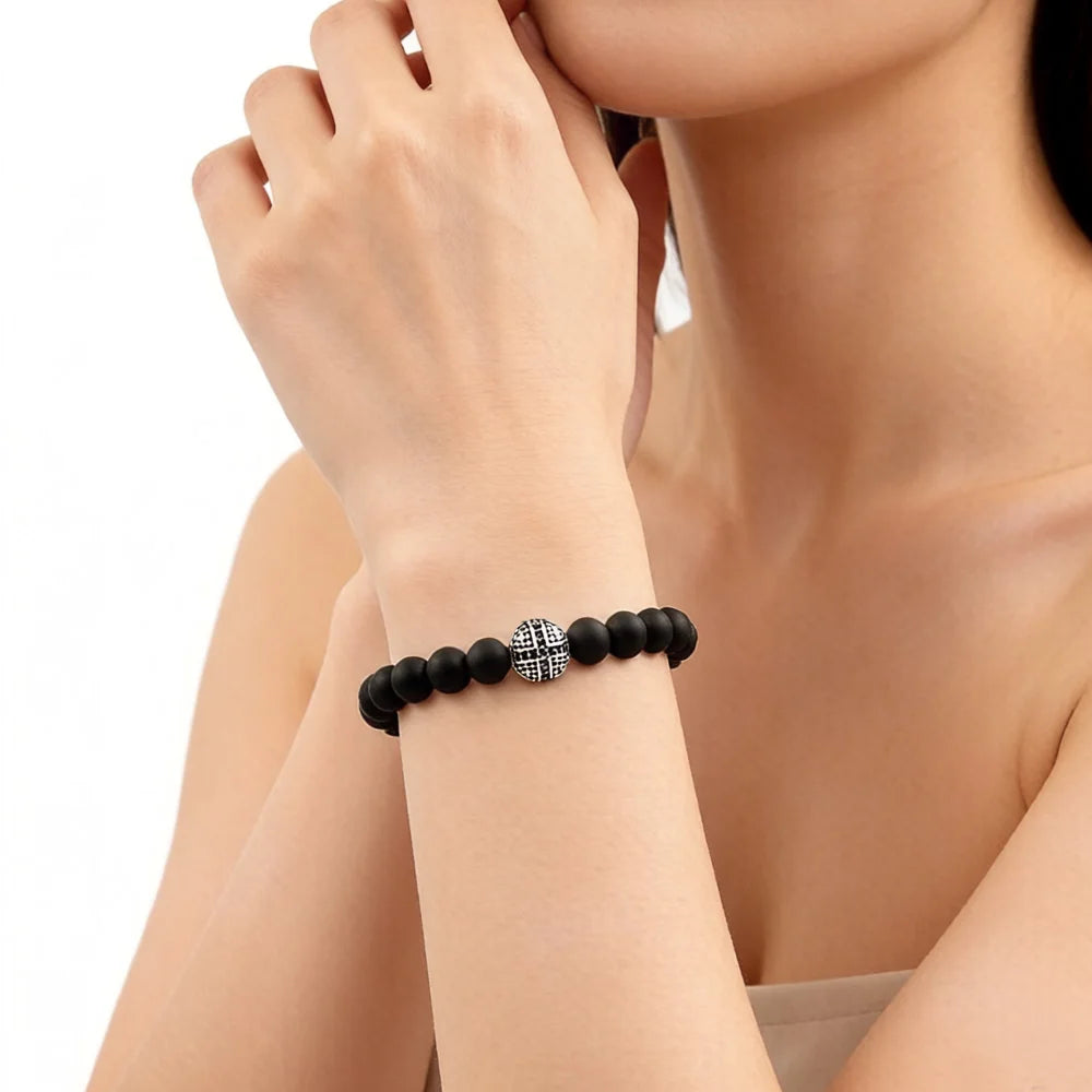 Matte Black Obsidian Karma Bracelets Cross Bead 925 Sterling Silver Europe Style Fashion Jewelry Gift