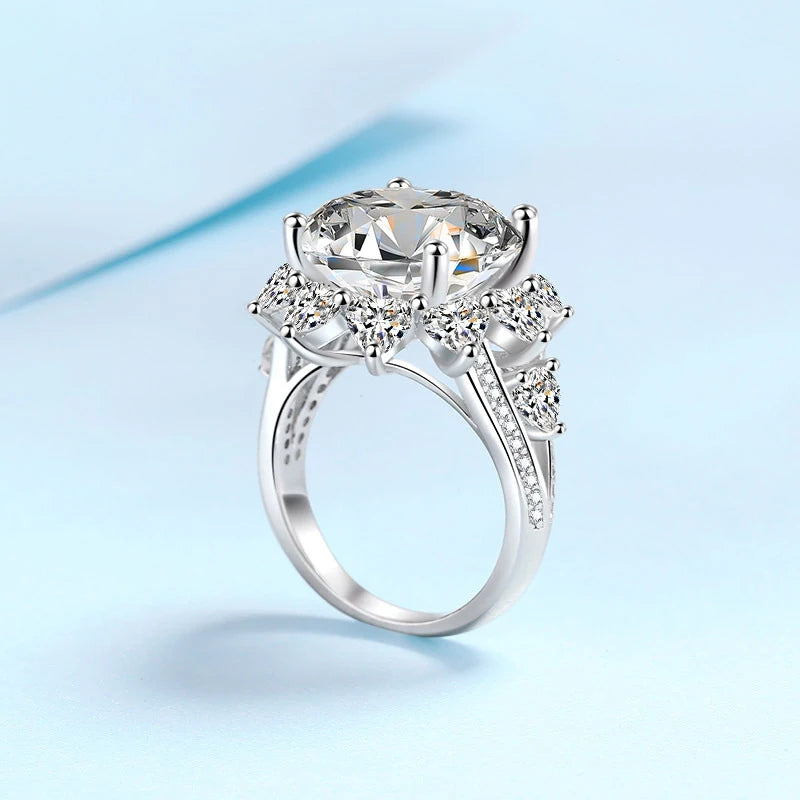 Tezzc 10 Carat Moissanite Ring For Women Oversized Diamond With Certificate 925 Sterling Silver Engagement Wedding Jewelry